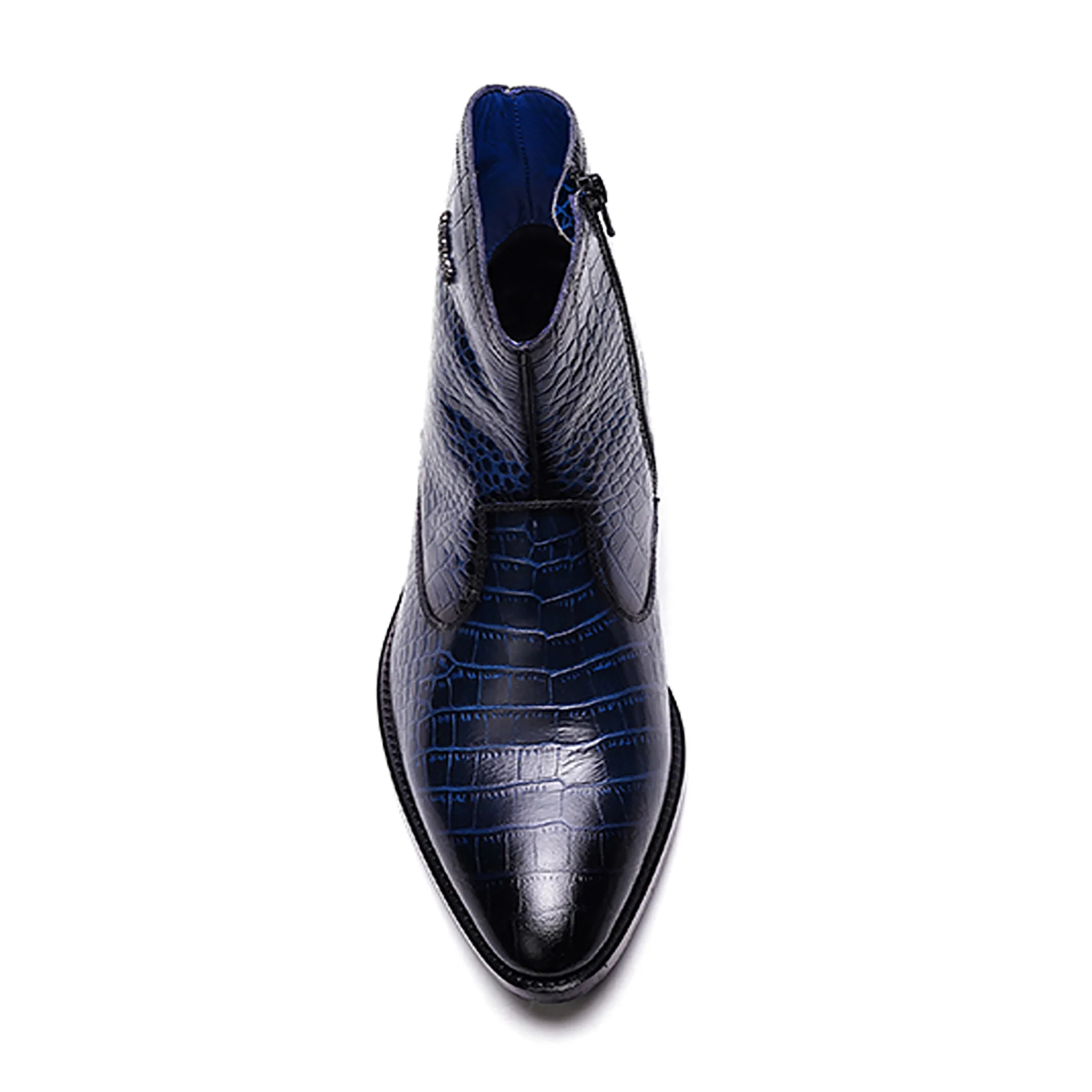 Zappa Cowboy Boot // Croco Navy Blue Leather - Image 3